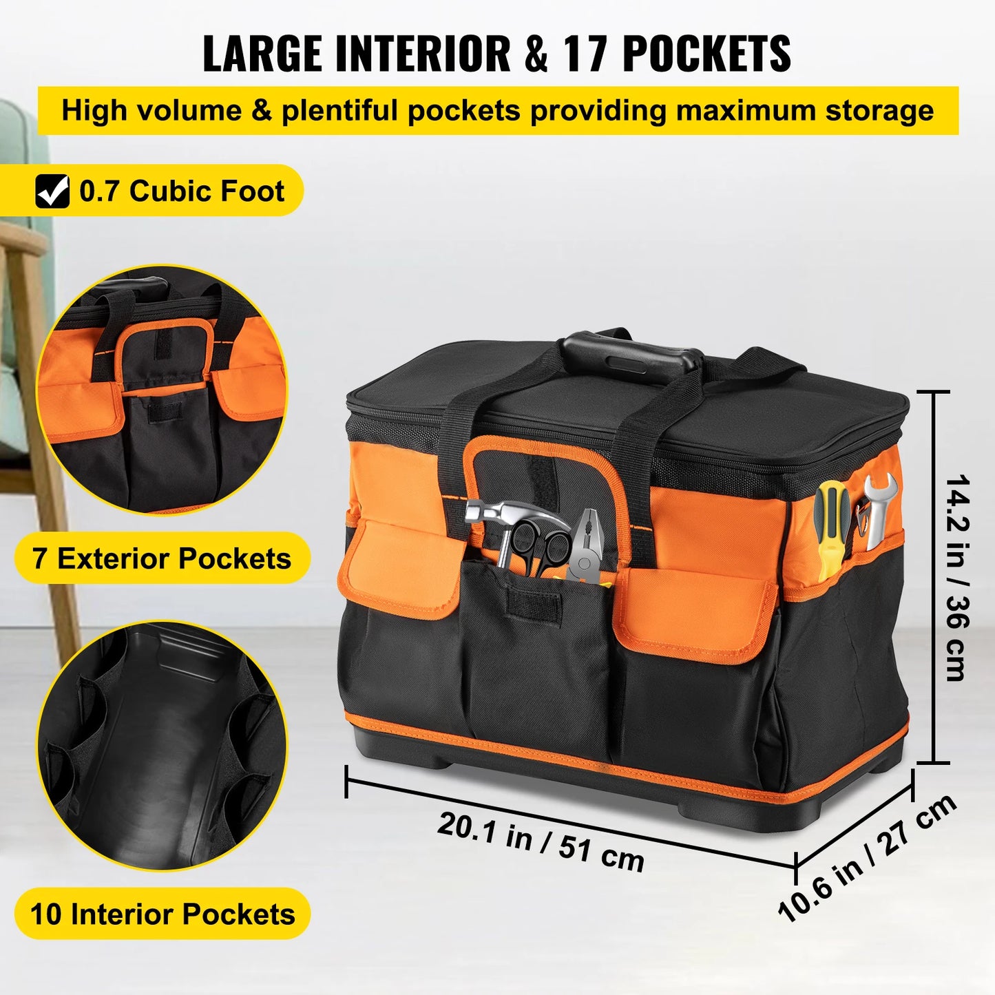 20in Rolling Tool Bag, Portable Wheeled, Folding, Large, Thick and Waterproof