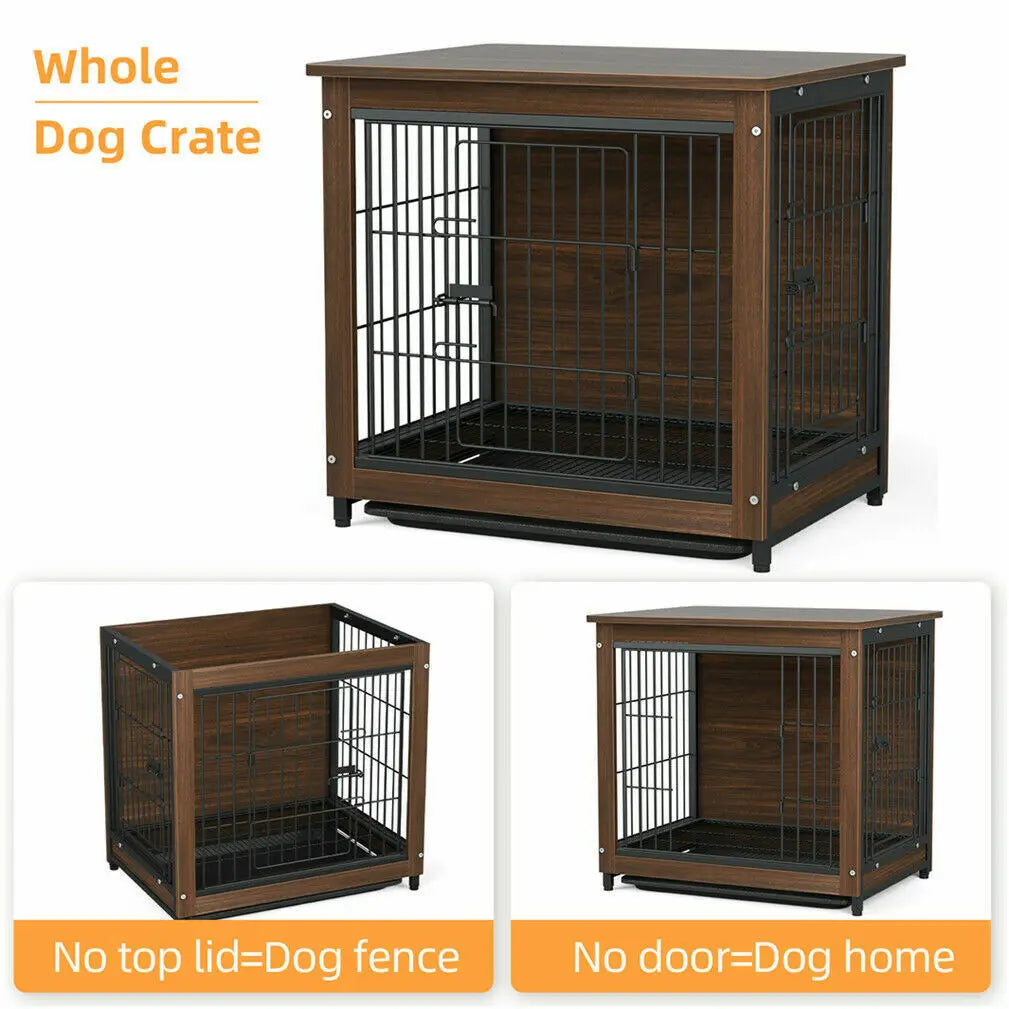 BingoPaw Wooden Kennel Double Doors with Removable Trays for Small and Medium Dogs