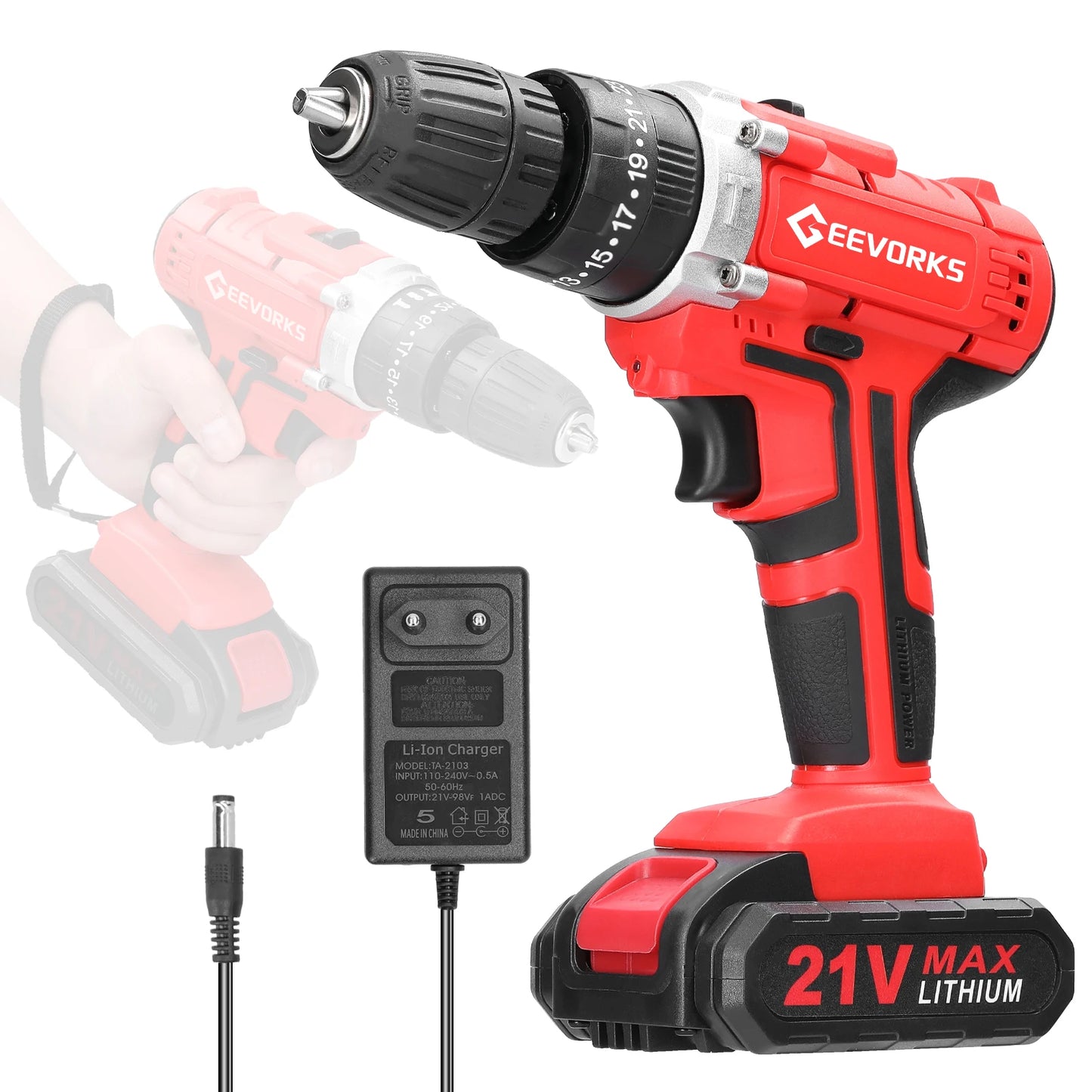 Geevorks 21V Brushless Electric Screwdriver 25+3 Torque Cordless Electric Drill 2 Speed 25 Gears Household Electric Power Drill