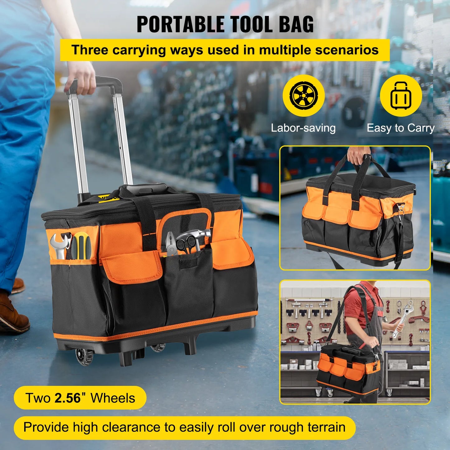 20in Rolling Tool Bag, Portable Wheeled, Folding, Large, Thick and Waterproof