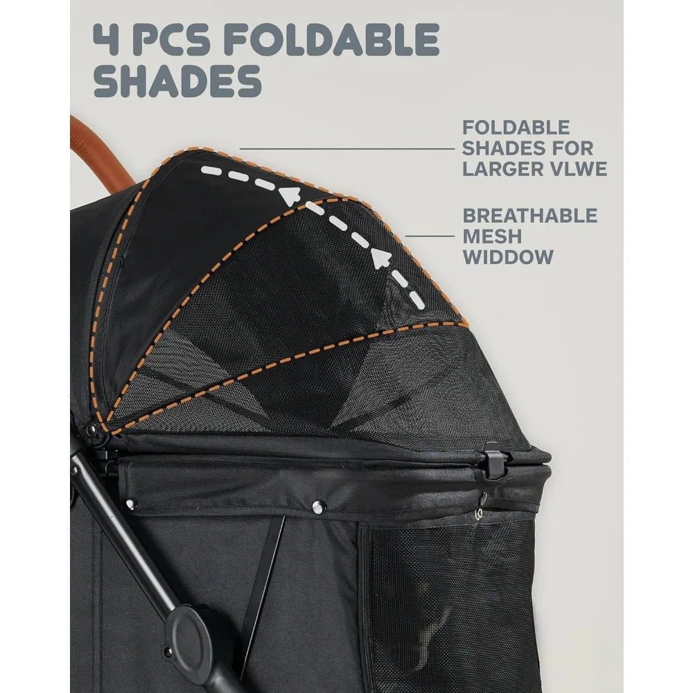 Medium Folding Pet Stroller, Up to 66lbs Dog Folding Stroller, Adjustable Handle, 180˚ Convertible Canopy, 4 Wheels Pet Products