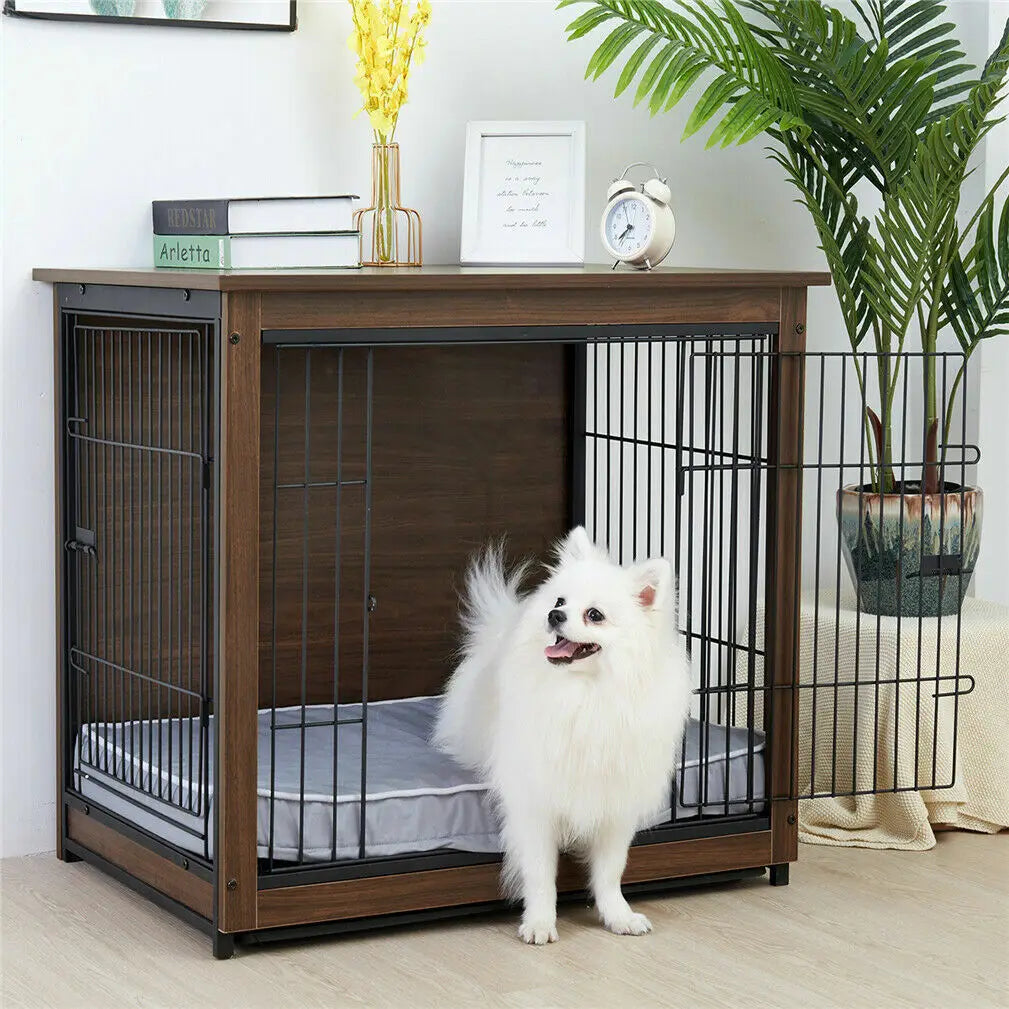 BingoPaw Wooden Kennel Double Doors with Removable Trays for Small and Medium Dogs