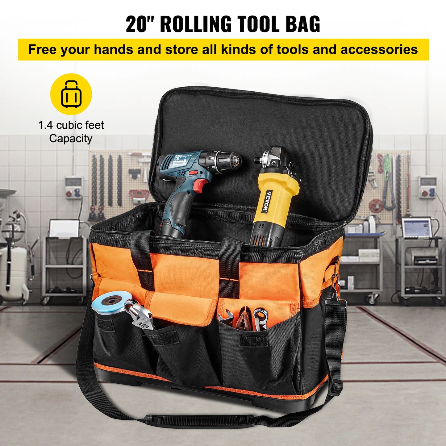 20in Rolling Tool Bag, Portable Wheeled, Folding, Large, Thick and Waterproof