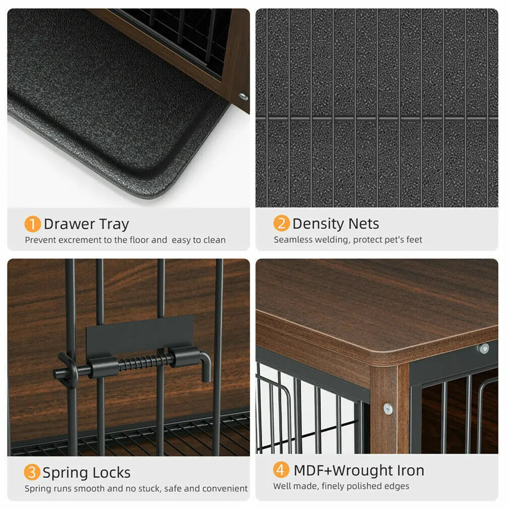 BingoPaw Wooden Kennel Double Doors with Removable Trays for Small and Medium Dogs