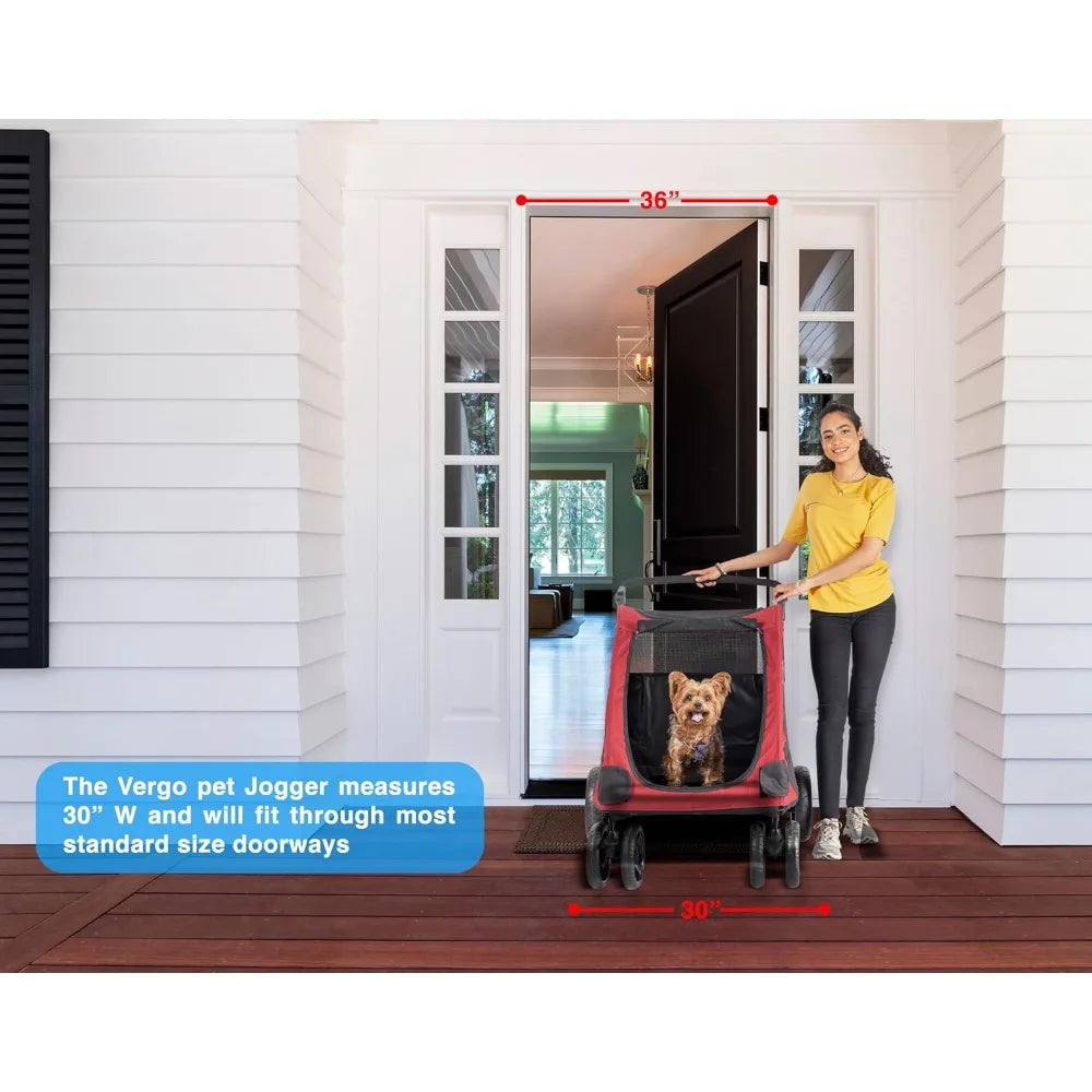 Dog Stroller with 4 Wheels with Adjustable Handle and Mesh Skylight