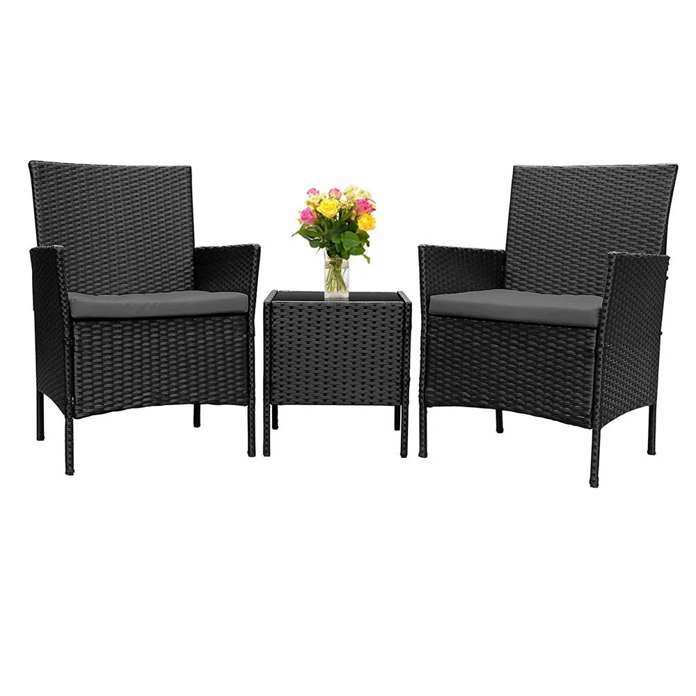 3pcs Wicker Rattan Patio Outdoor Furniture Set, Coffee Table + 2 Chairs