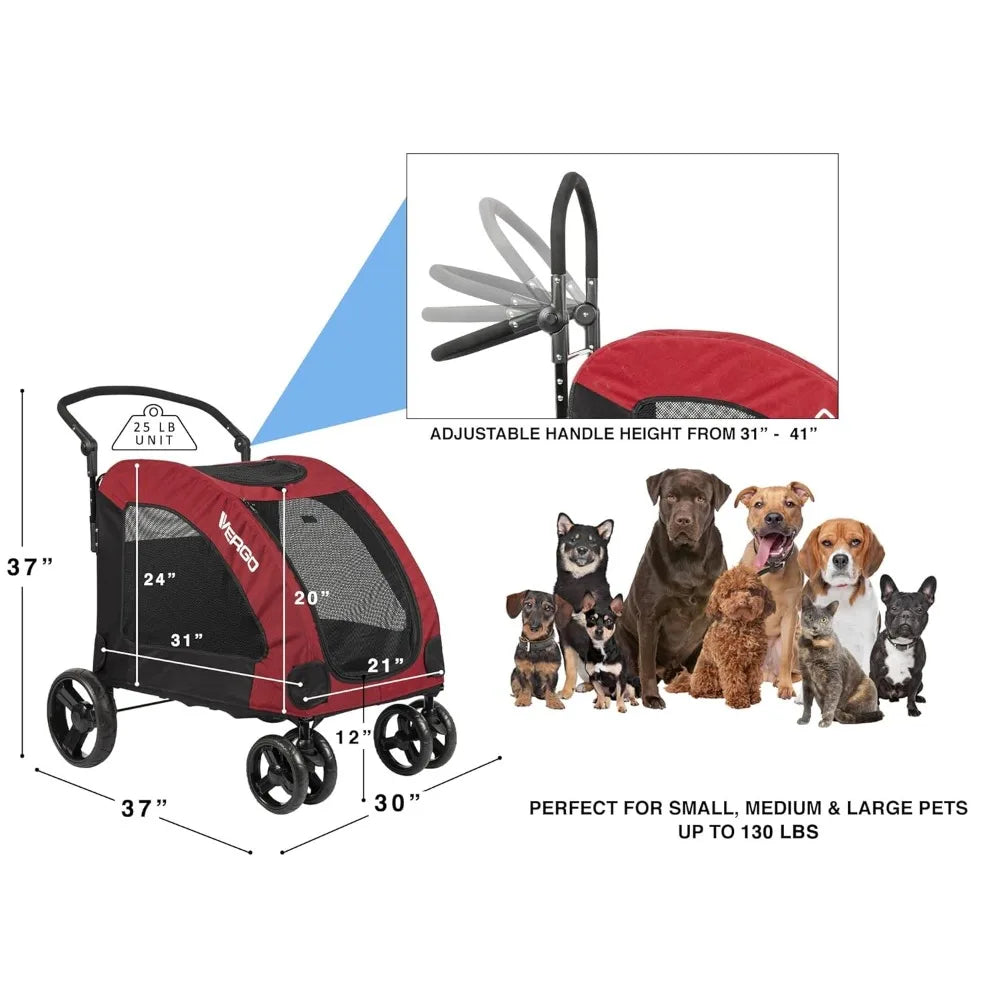 Dog Stroller with 4 Wheels with Adjustable Handle and Mesh Skylight