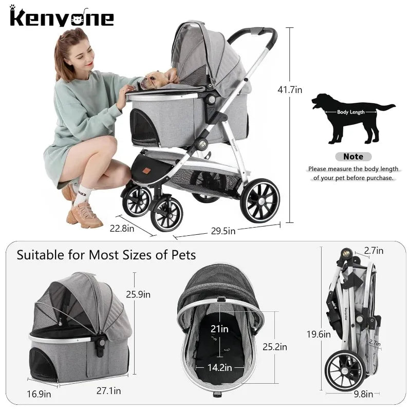 Large Pet Stroller with Detachable Carrier