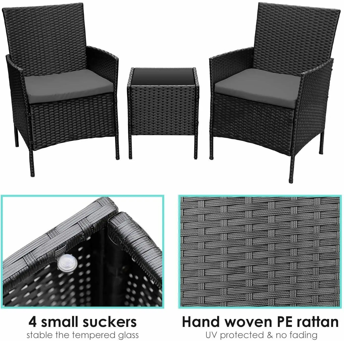 3pcs Wicker Rattan Patio Outdoor Furniture Set, Coffee Table + 2 Chairs