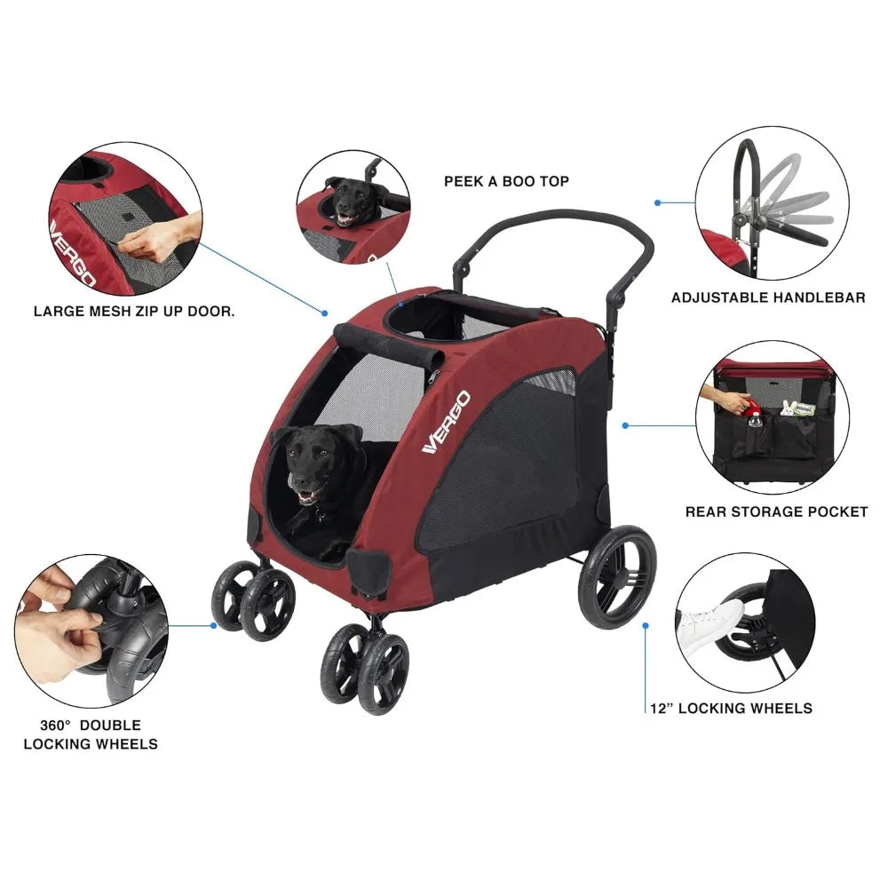 Dog Stroller with 4 Wheels with Adjustable Handle and Mesh Skylight