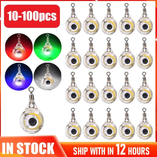 10-100Pcs Mini Fishing Lure Light LED Deep Drop Underwater Eye Shape Fishing Squid Bait