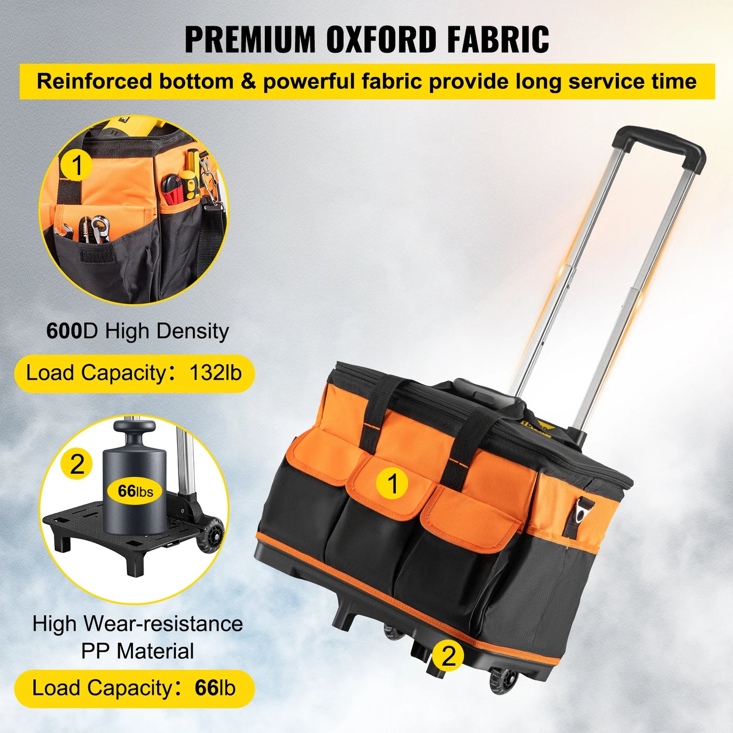 20in Rolling Tool Bag, Portable Wheeled, Folding, Large, Thick and Waterproof