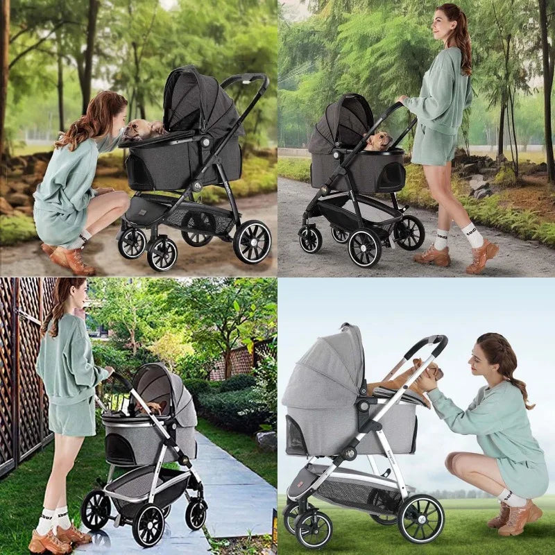 Large Pet Stroller with Detachable Carrier