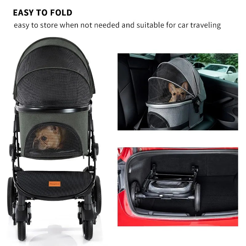 Large Pet Stroller with Detachable Carrier