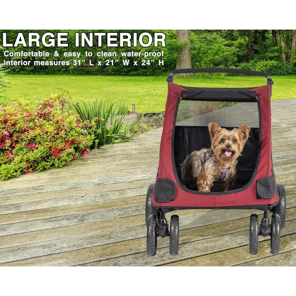 Dog Stroller with 4 Wheels with Adjustable Handle and Mesh Skylight