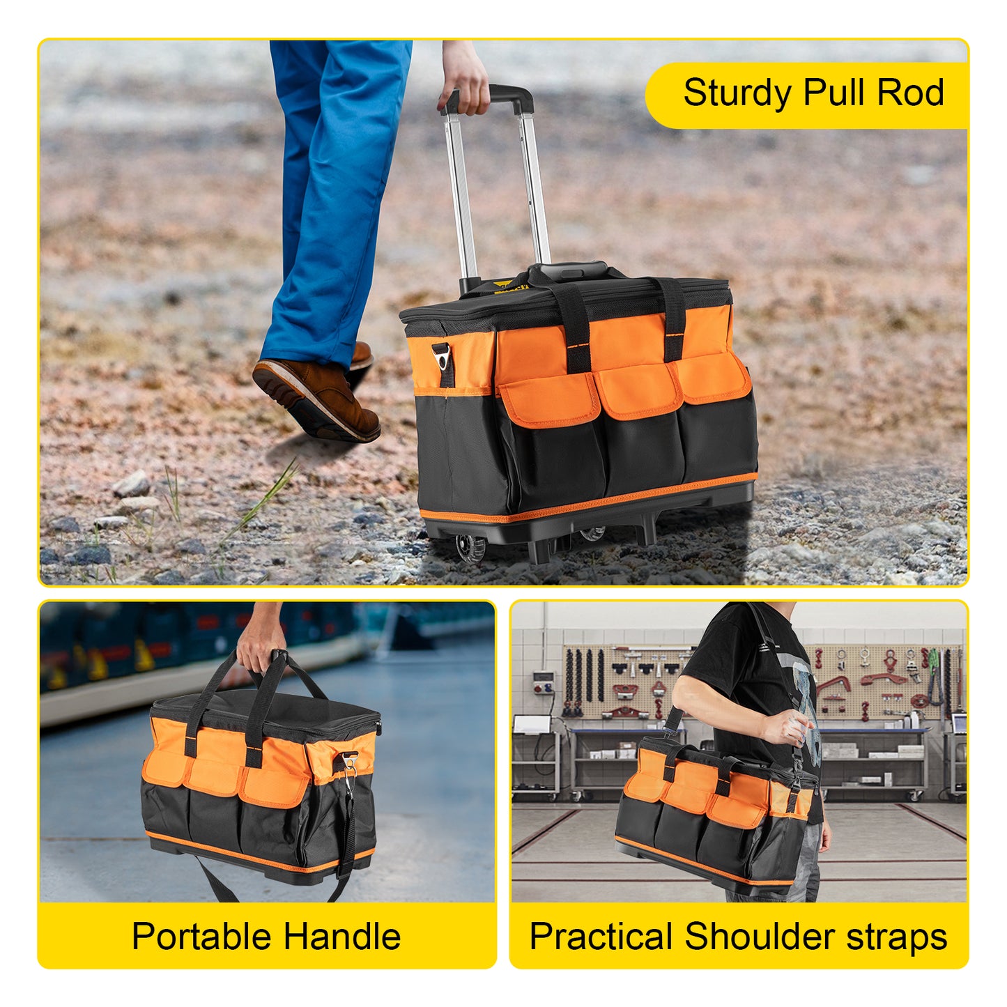 20in Rolling Tool Bag, Portable Wheeled, Folding, Large, Thick and Waterproof